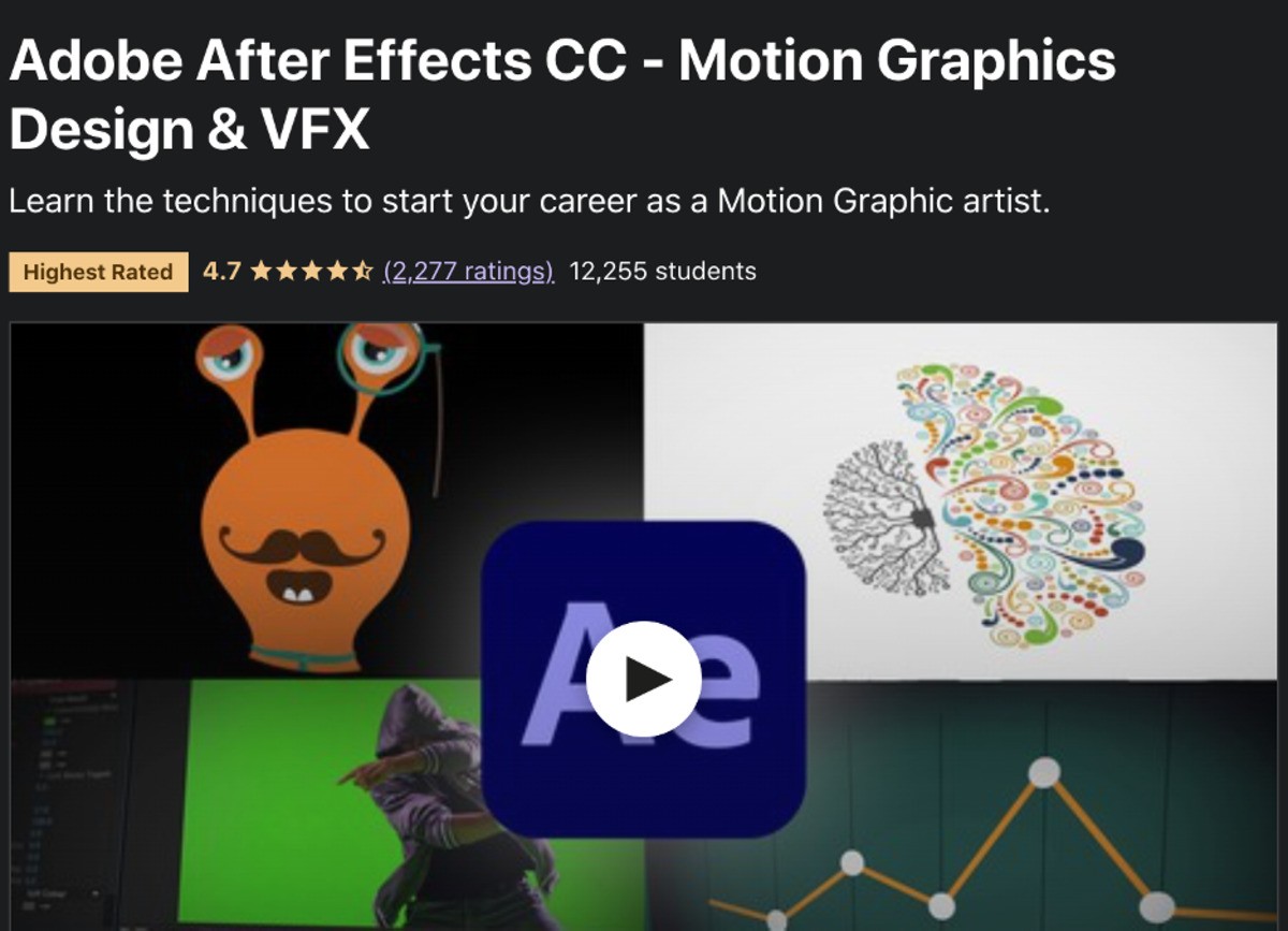 This Motion Graphics Design & VFX course focuses mainly on motion graphics and is completely beginner-friendly. But if you’re curious about what other tools could suit your needs, check out the best alternatives to Adobe After Effects. Also, this course is relatively short with approximately 5 hours of on-demand videos.