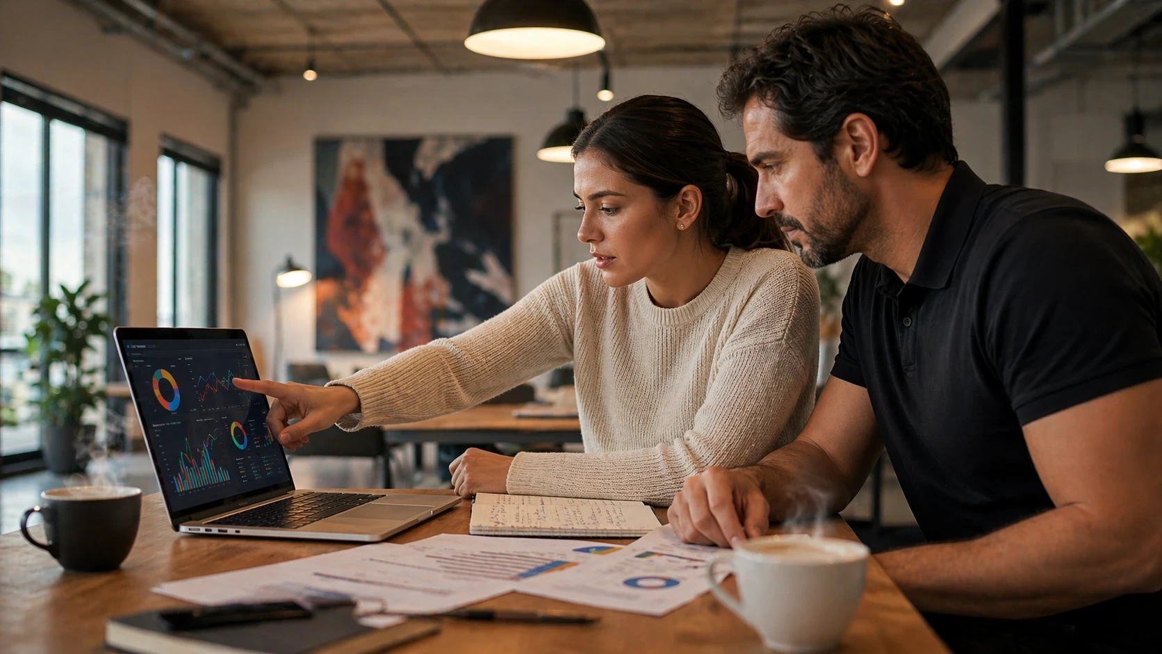 Equipe de agência de marketing digital em Uberlândia analisando métricas de campanha com cliente