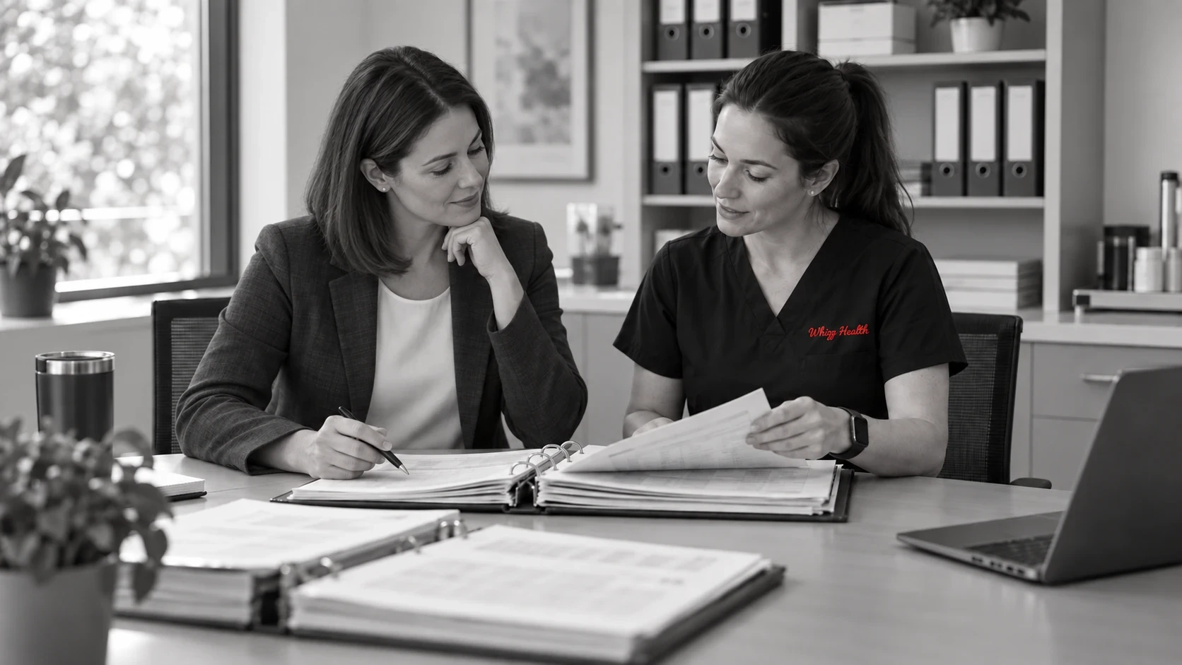 Study monitor and research coordinator reviewing source documents together