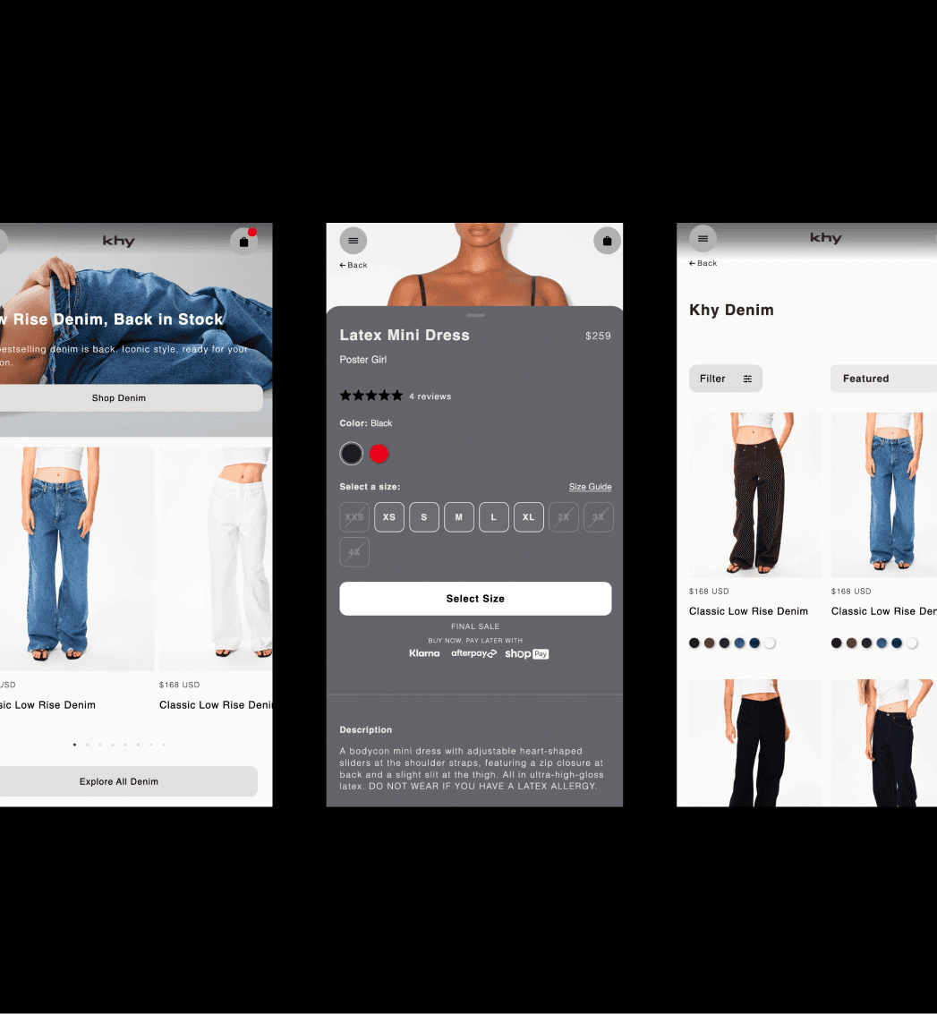 KHY product detail page with advanced variant selection