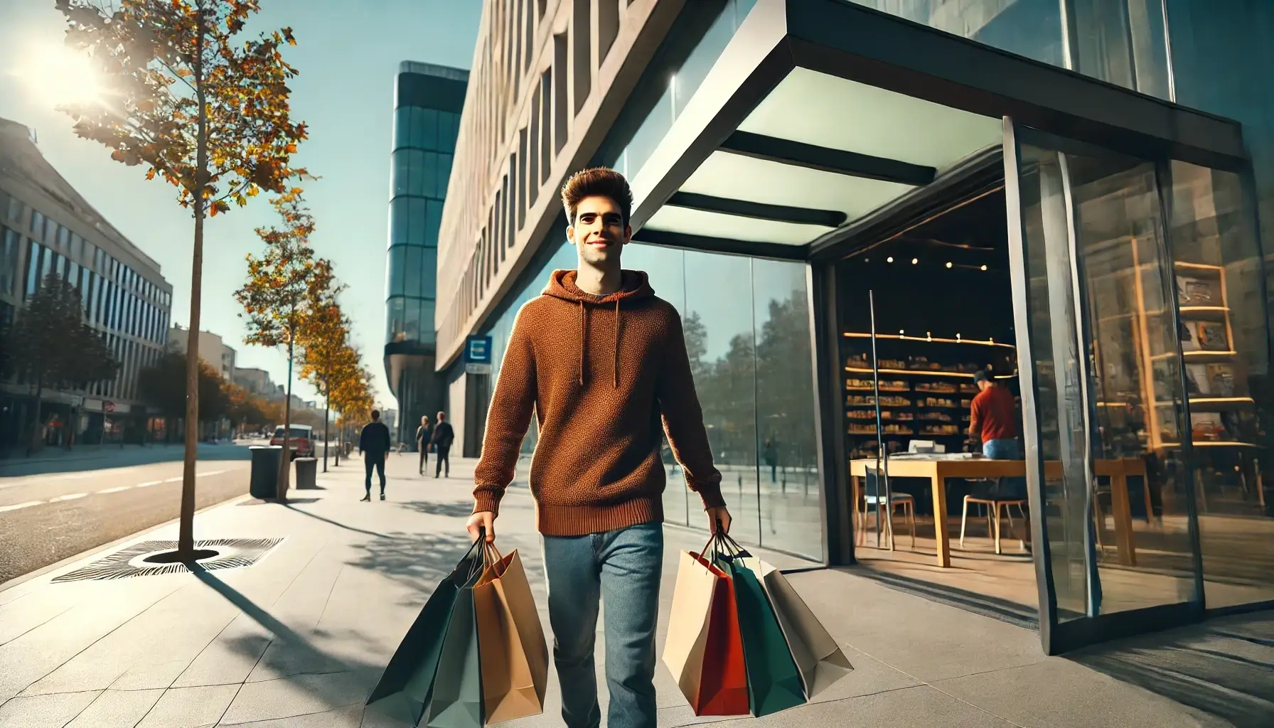 un opositor saliendo de compras de material