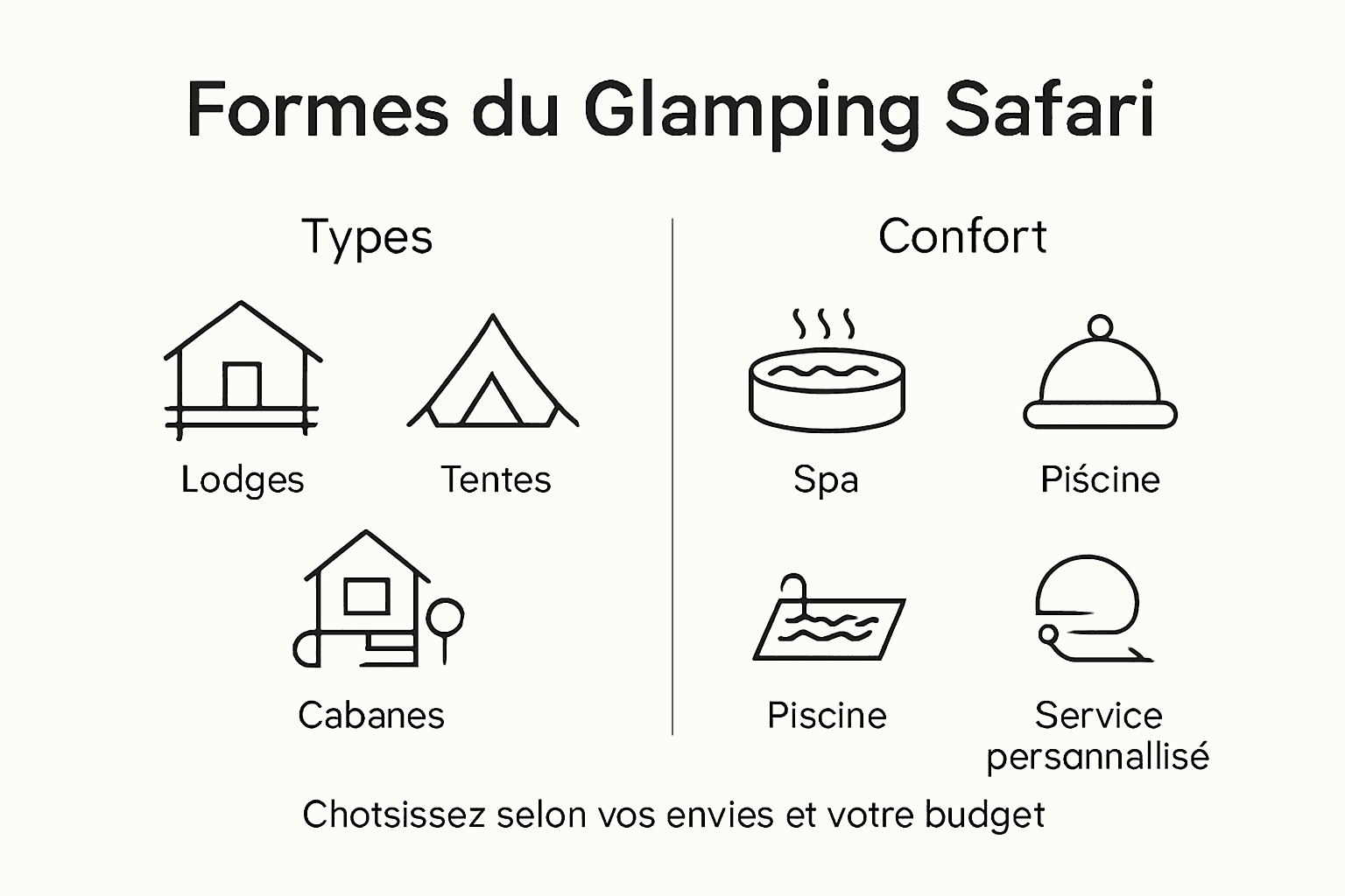 Panorama des différentes expériences de glamping en safari