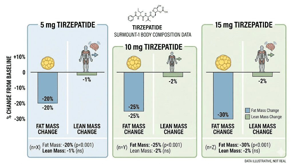 SURMOUNT-1 body composition changes by tirzepatide dose