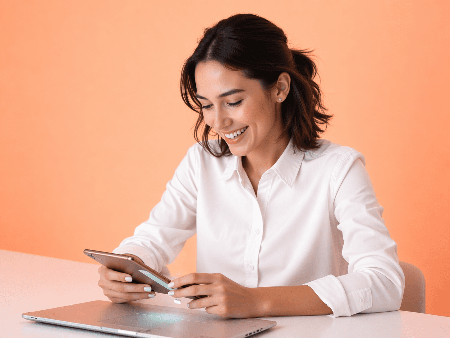 woman sitting around table holding tablet