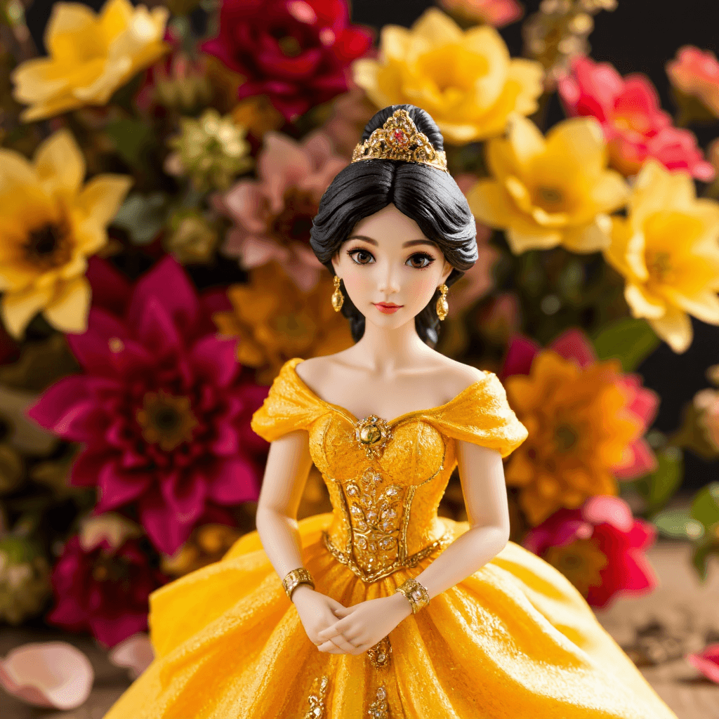 product photography of a figurine of a princess character, designed for display or collection