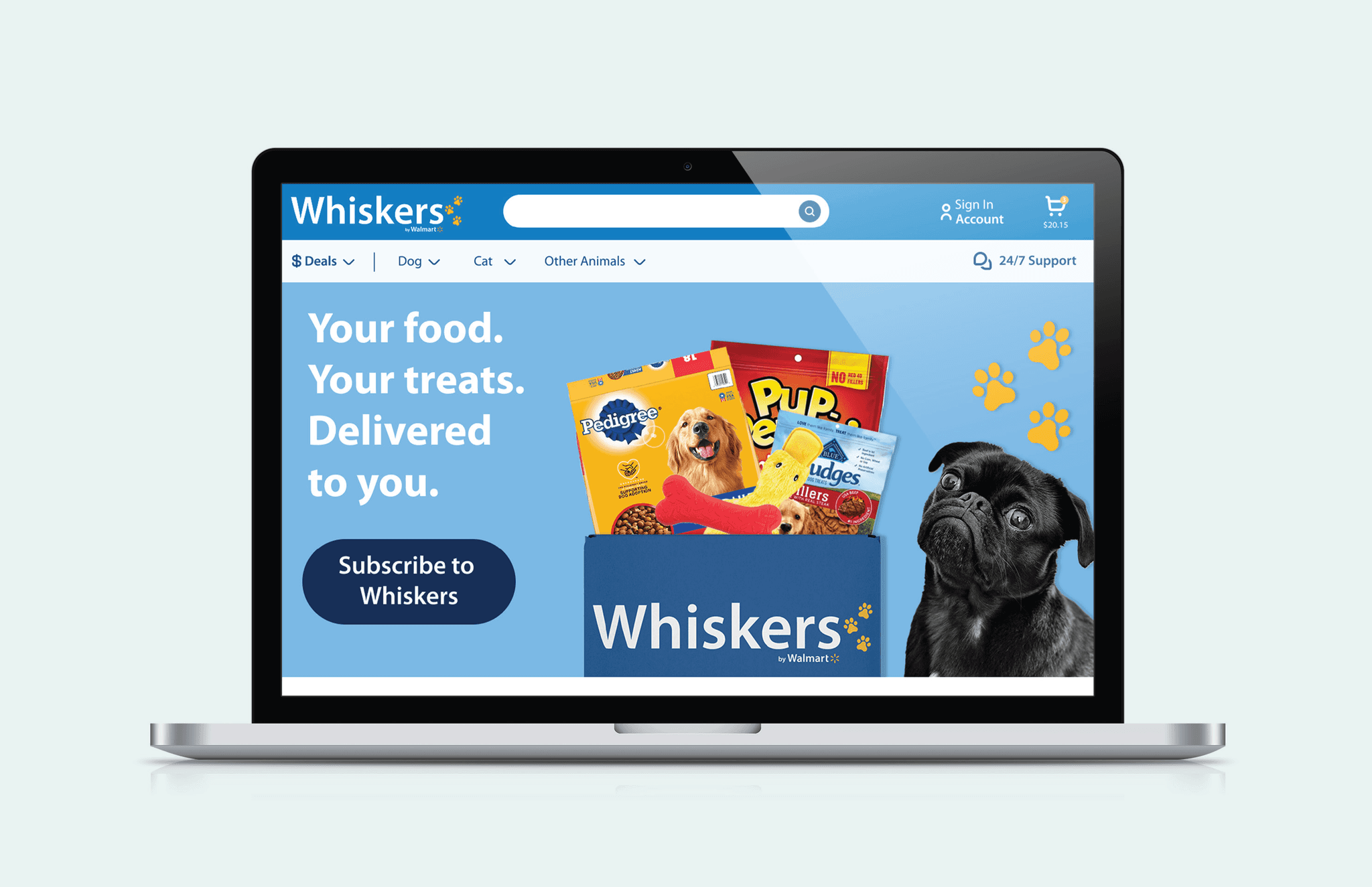 Whiskers by Walmart open on laptop