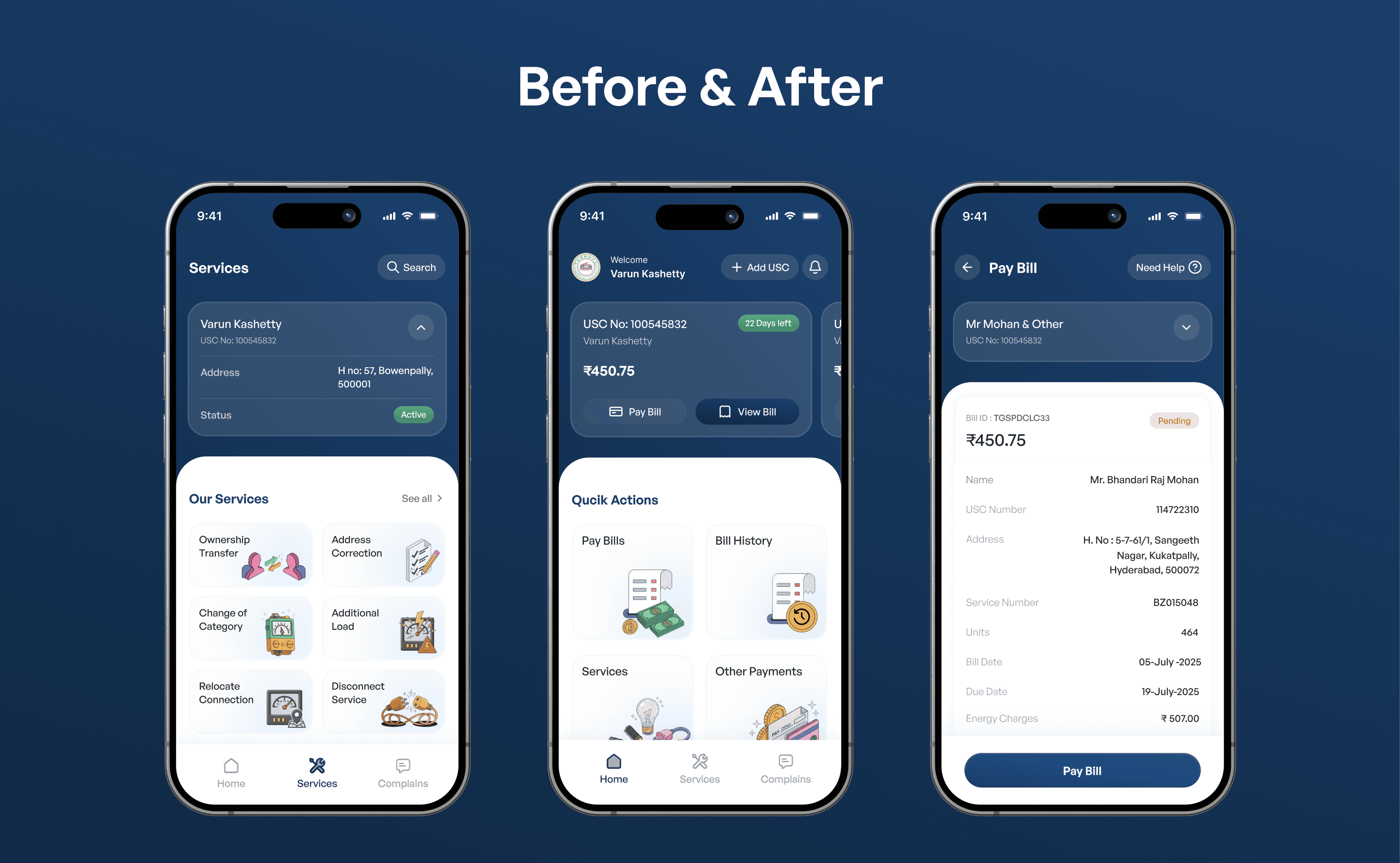Telangana Electricity app new interface design