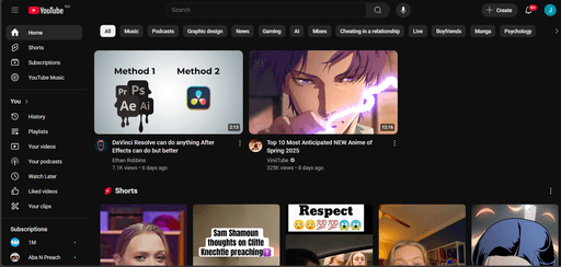 A picture of the homepage of Youtube