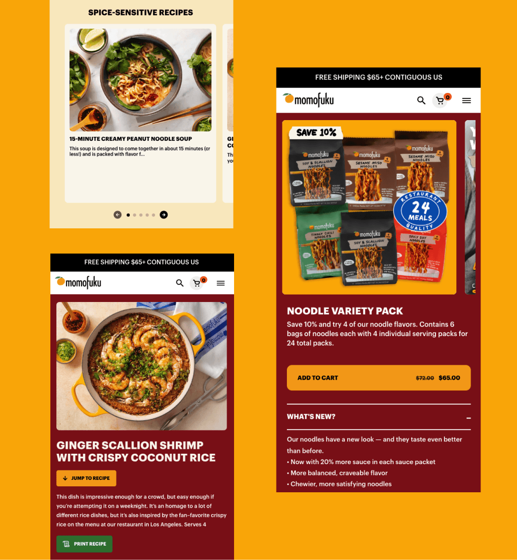 Momofuku product discovery flow supporting bundles and subscriptions