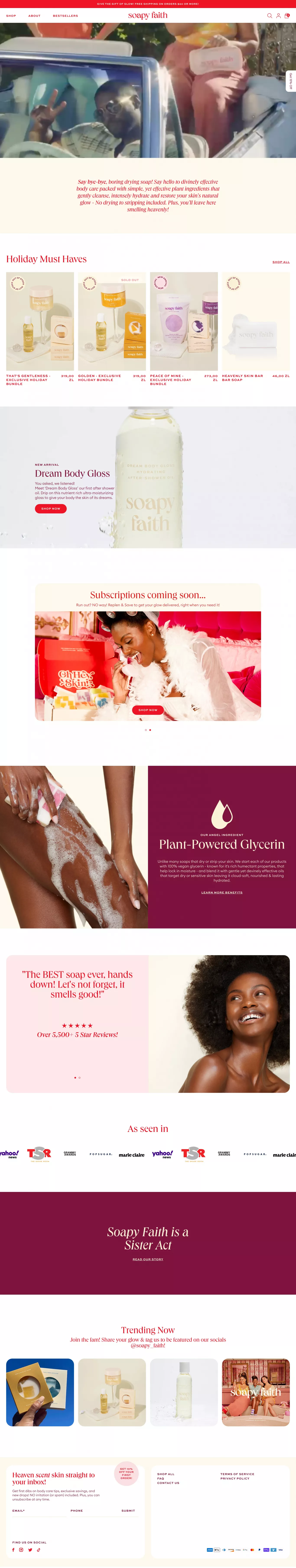 Soapy Faith ecommerce page screenshot showcasing Beauty and Ecommerce design