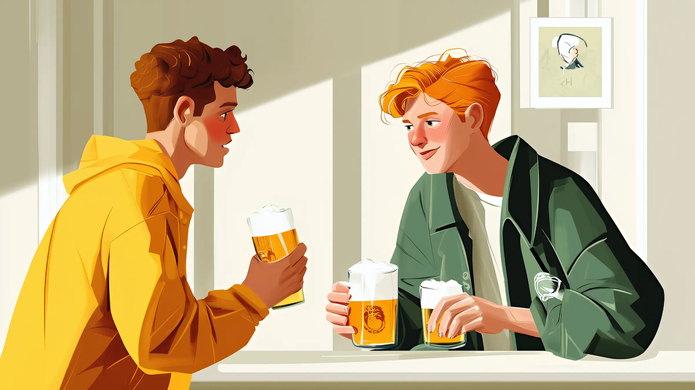 Illustration of 2 men drinking