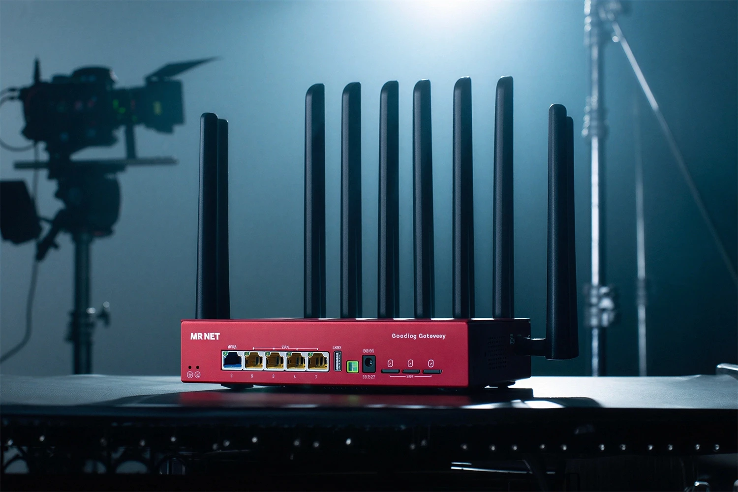 School sports game in progress with portable streaming equipment and cellular bonding router on sideline