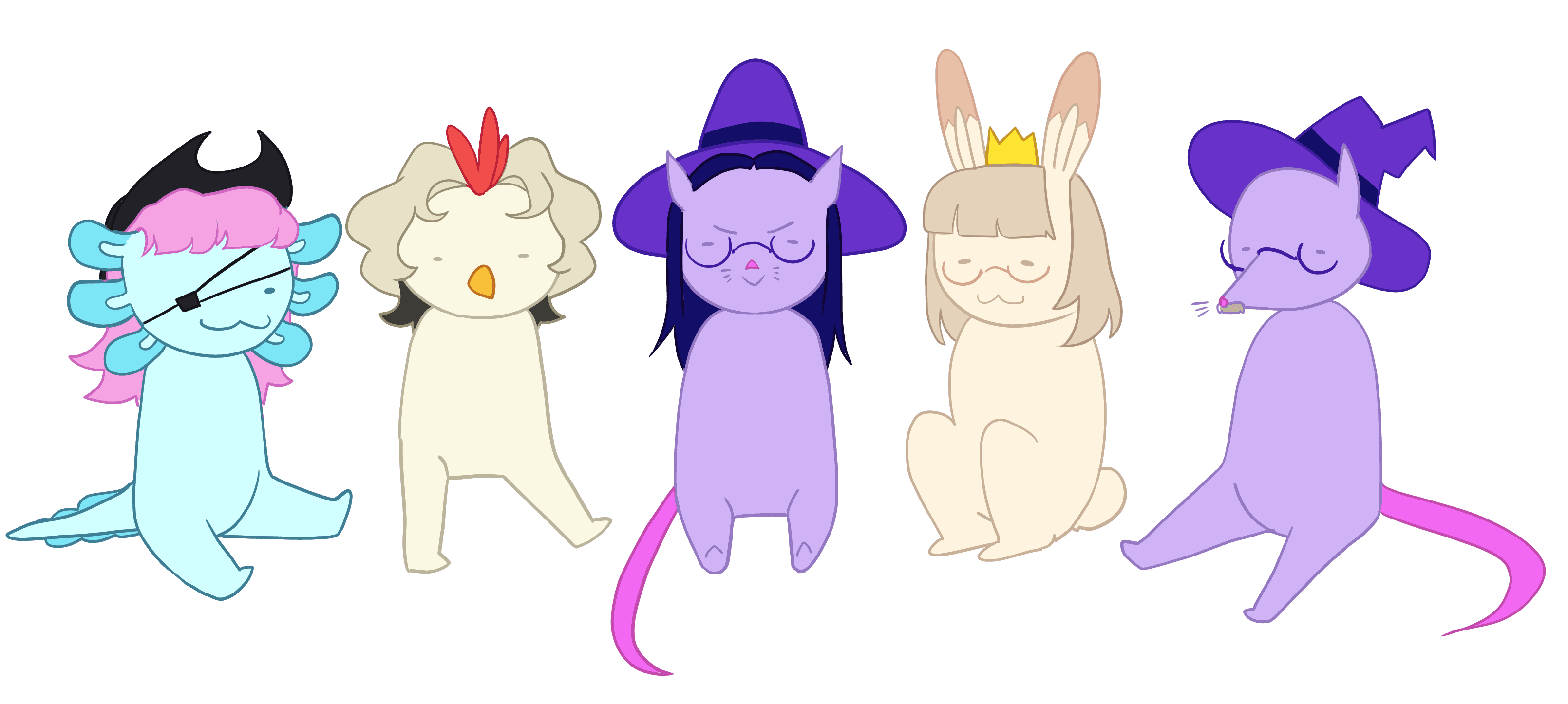 Hexanomaly's team illustrated as the game's faction leaders. Cute and cartoony. Showcasing at Laval Virtual 2026 Student Competition.