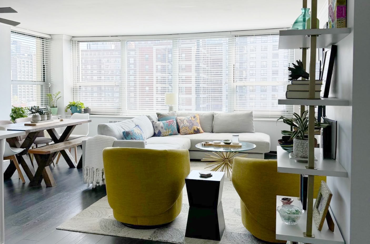 Living Room facing window, showcasing redesigned space