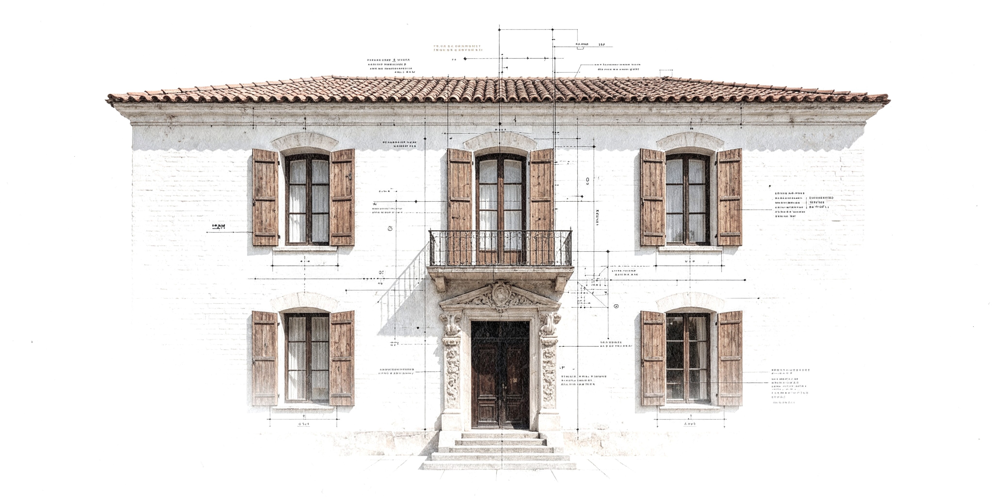 Sede de propriedade rural brasileira com sobreposição de planta técnica — patrimônio rural e planejamento sucessório