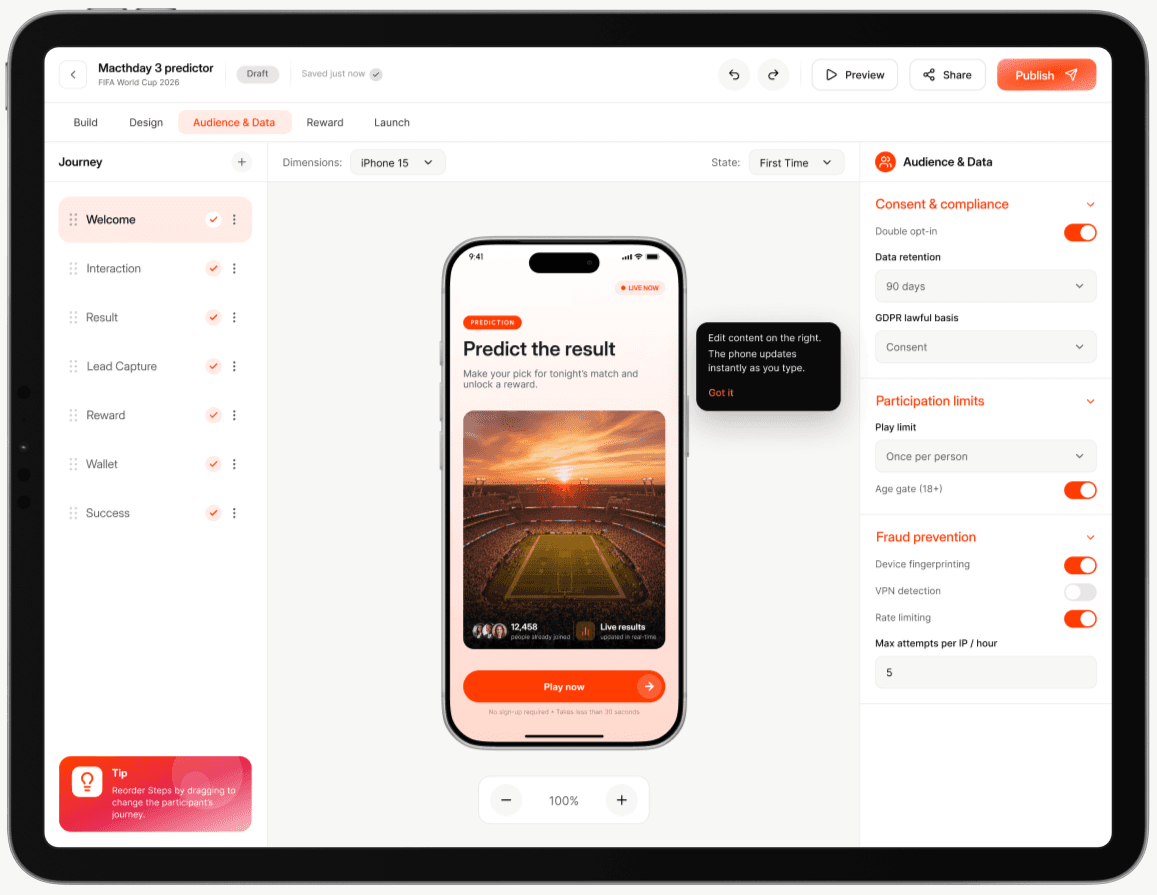 Bubble Builder on iPad — edit content and publish