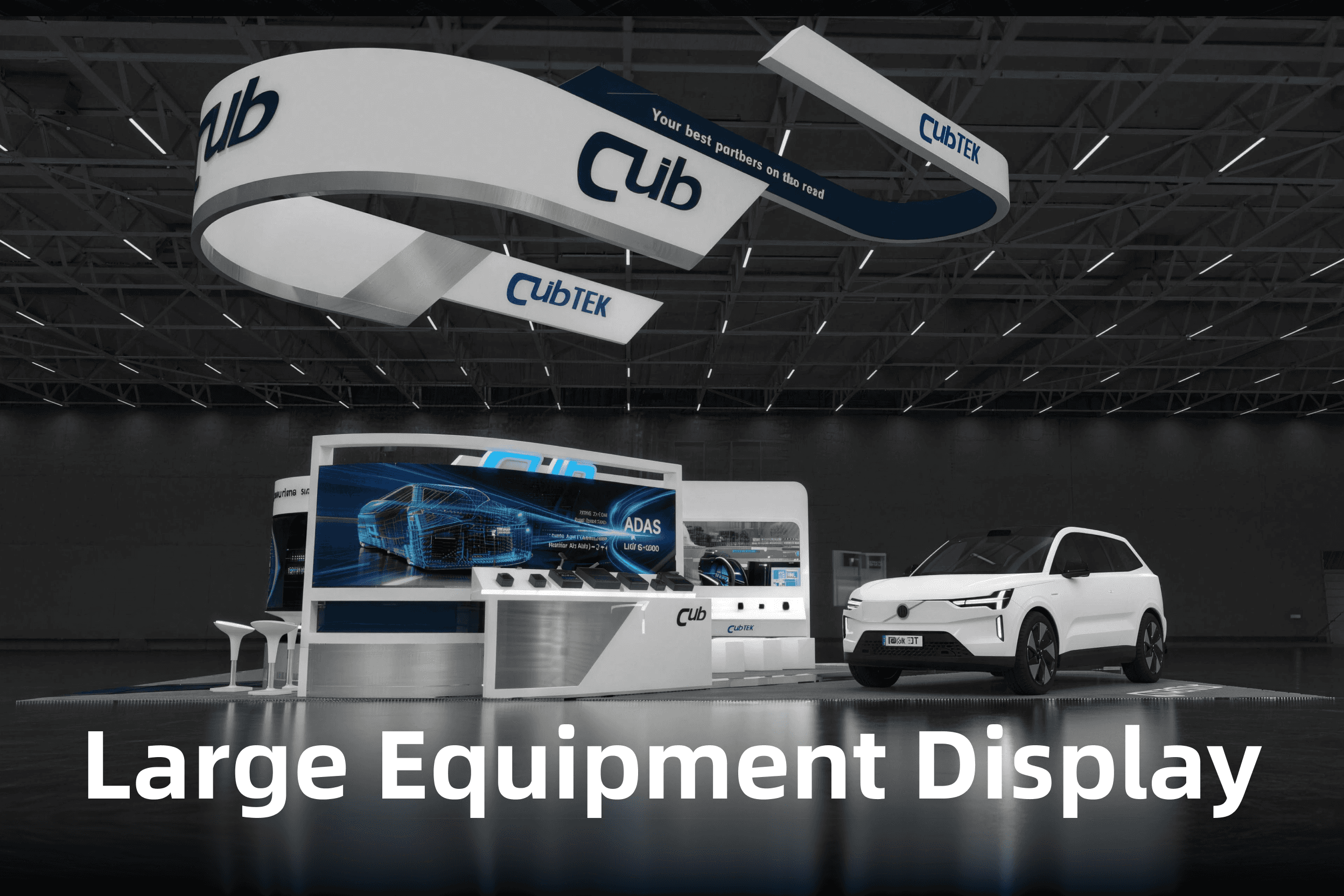Chicago 30x40 trade show booth build with overhead structure and equipment display area