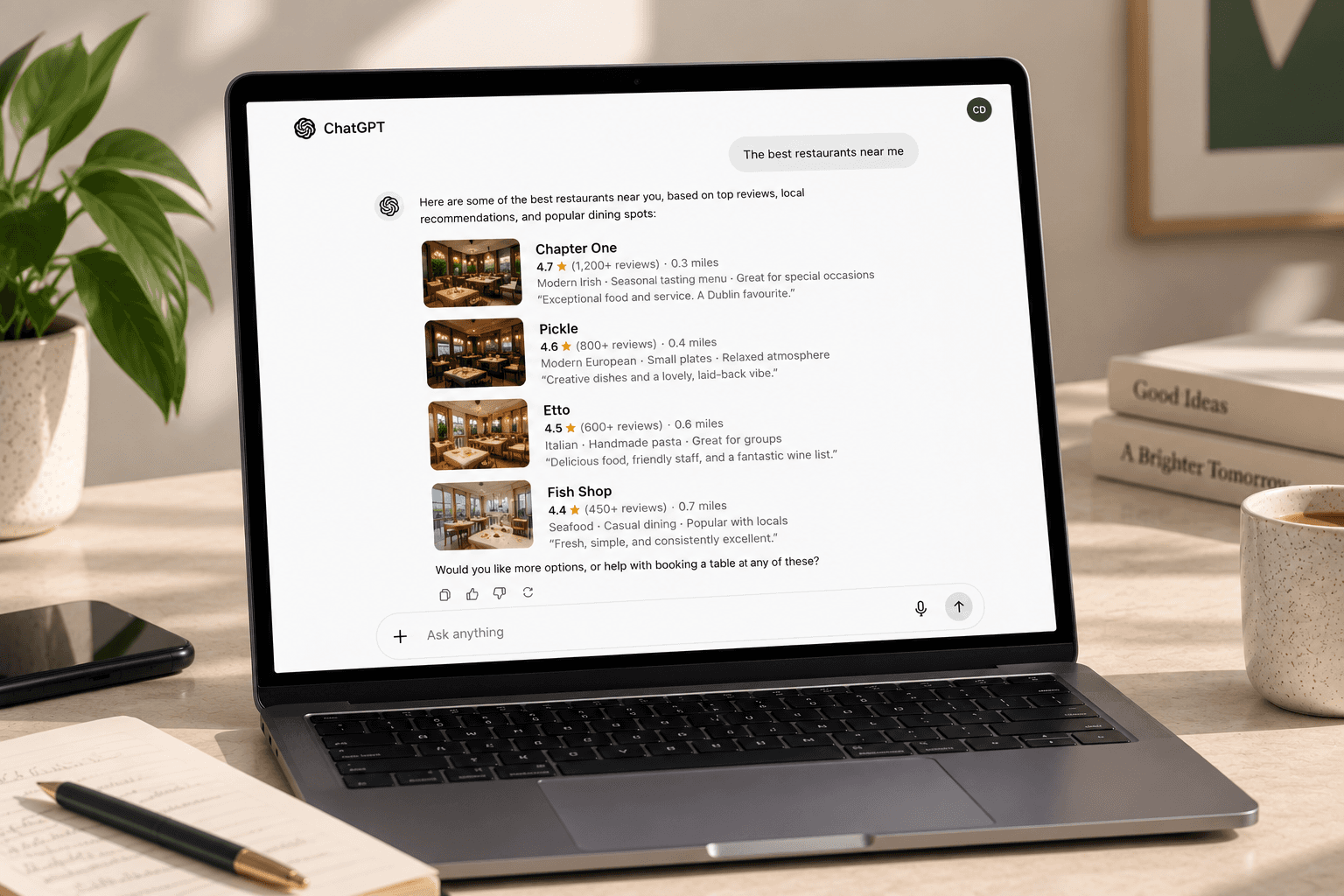 Using AI search to find best restuarants