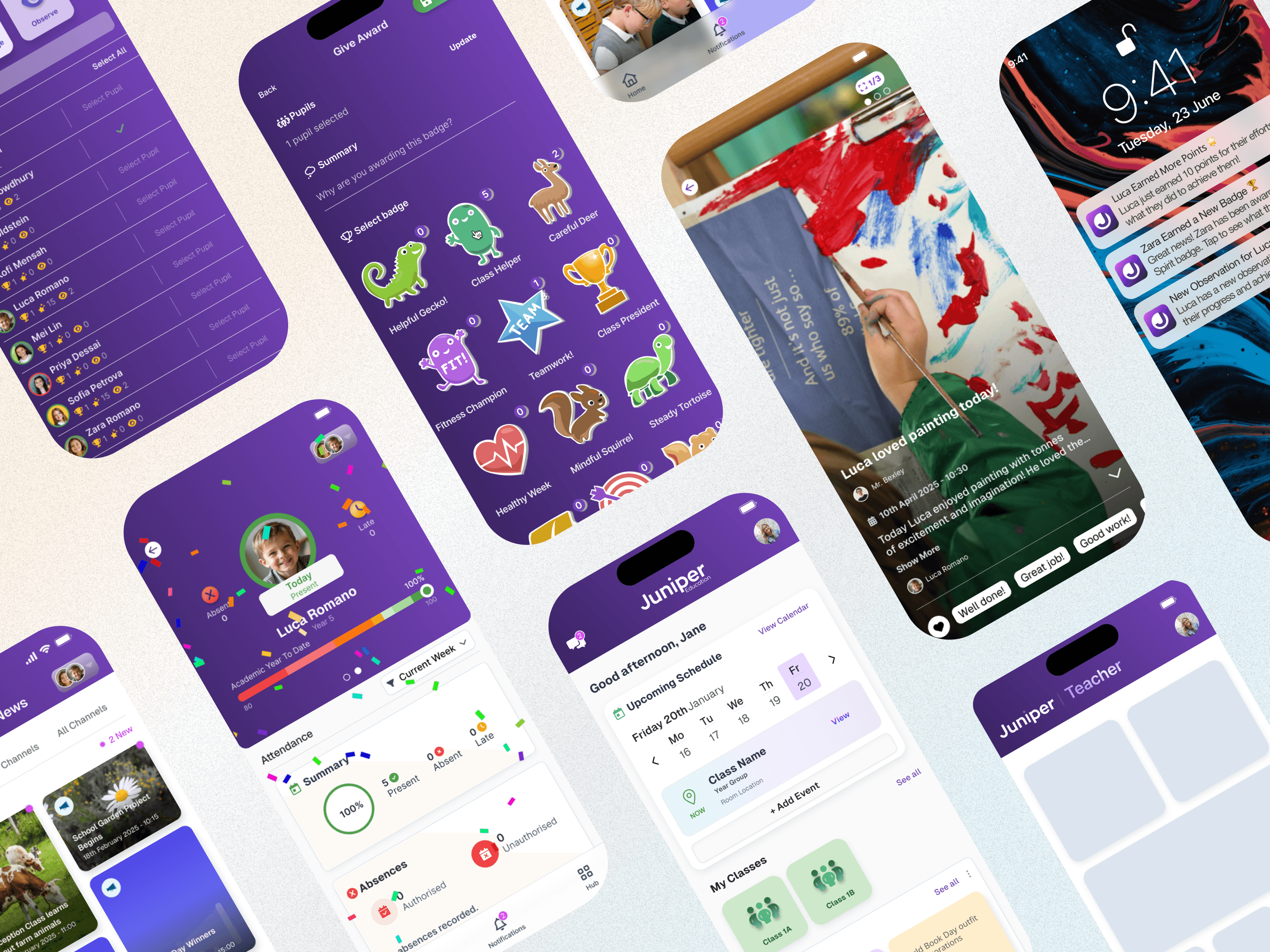 Layout of various mobile app designs for parents and teachers