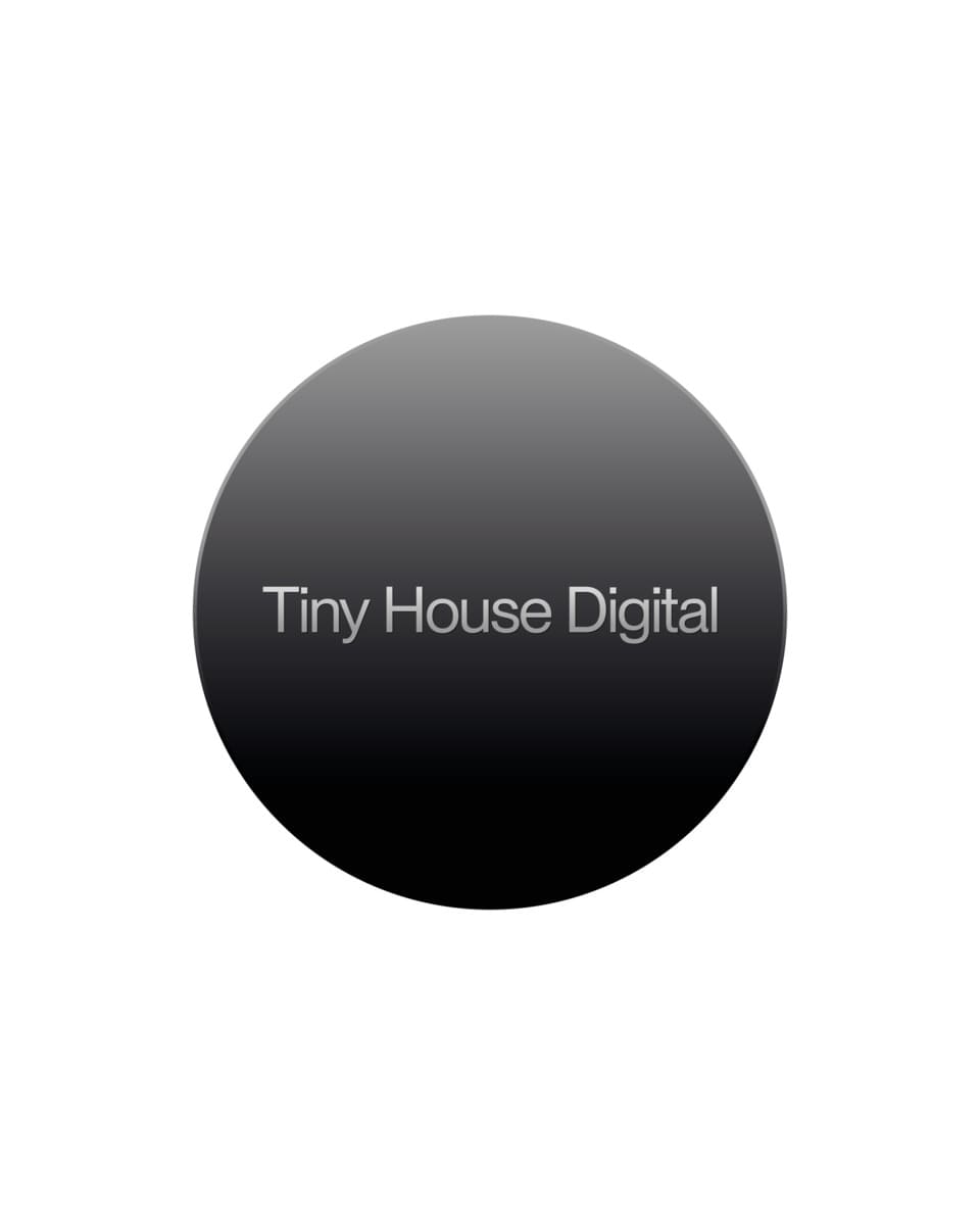 A circle with a dark gradient with the logo of Tiny hHouse Digital.