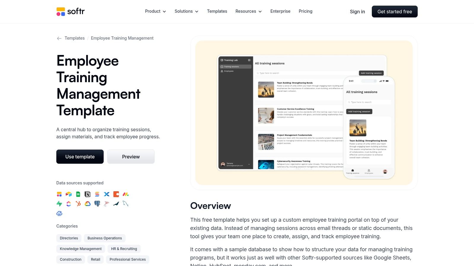 Softr – Employee Training Management Template
