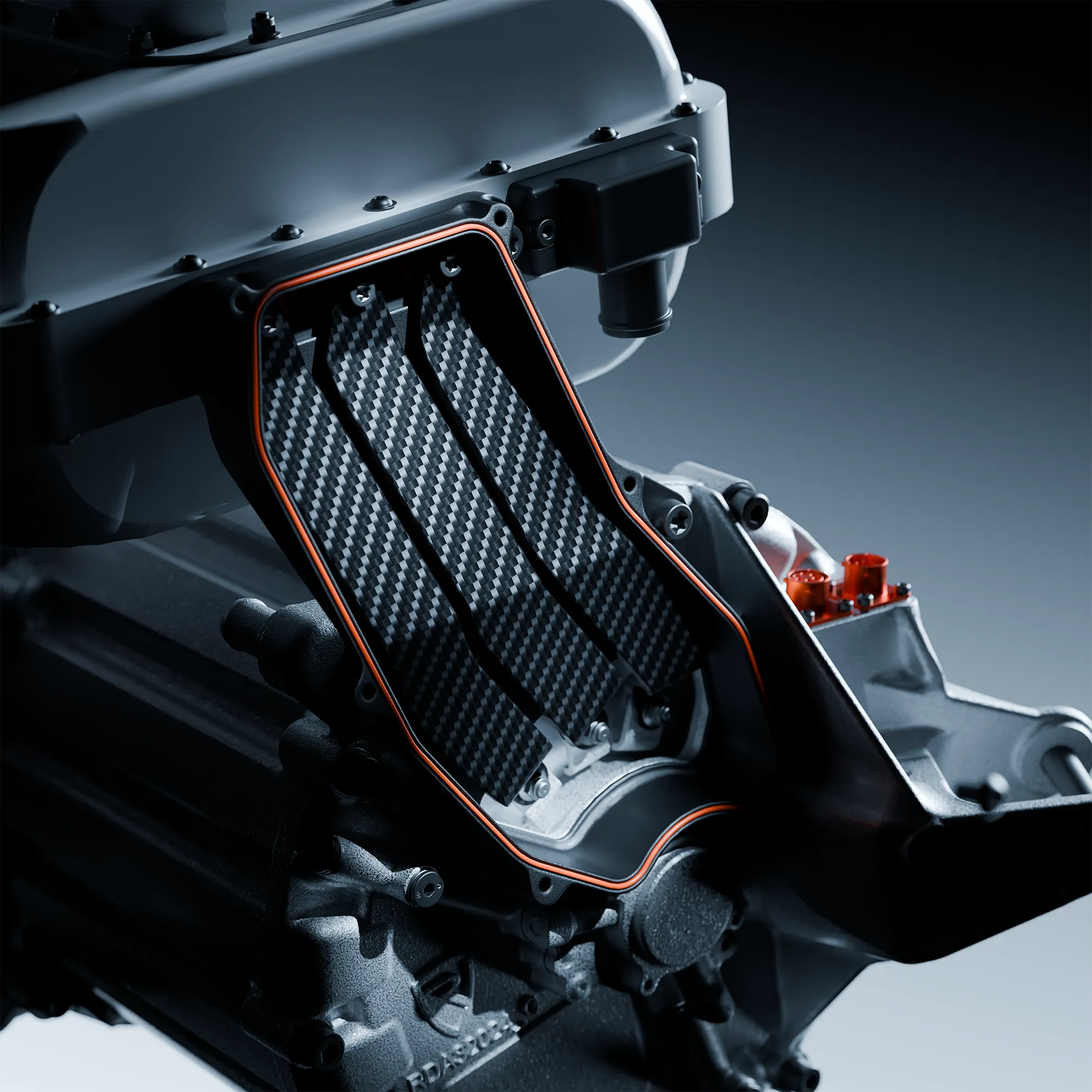 Close-up CGI render of Volvo S90 headlights and grille