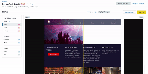 Pantheon Autopilot visual regression review interface