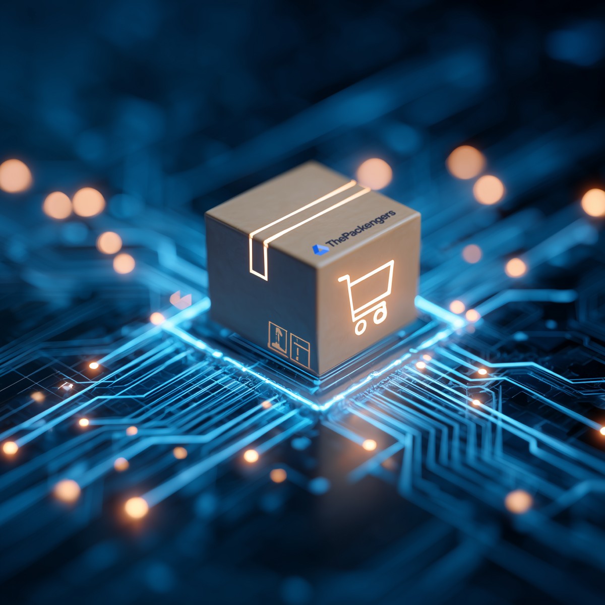 Thepackengers box represented by modern technology elements or circuit