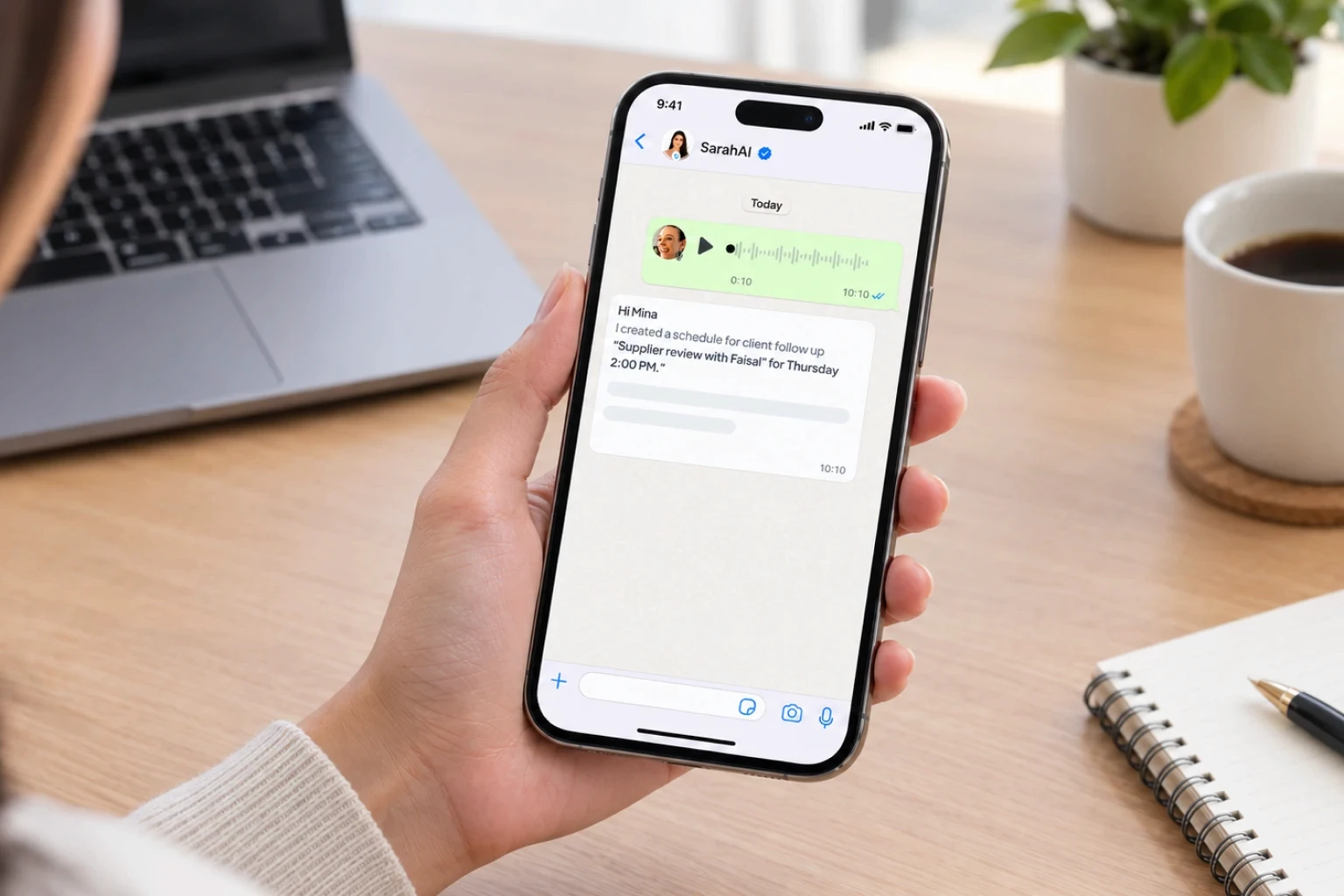 Automating client follow ups by capturing them from a WhatsApp voice note with SarahAI