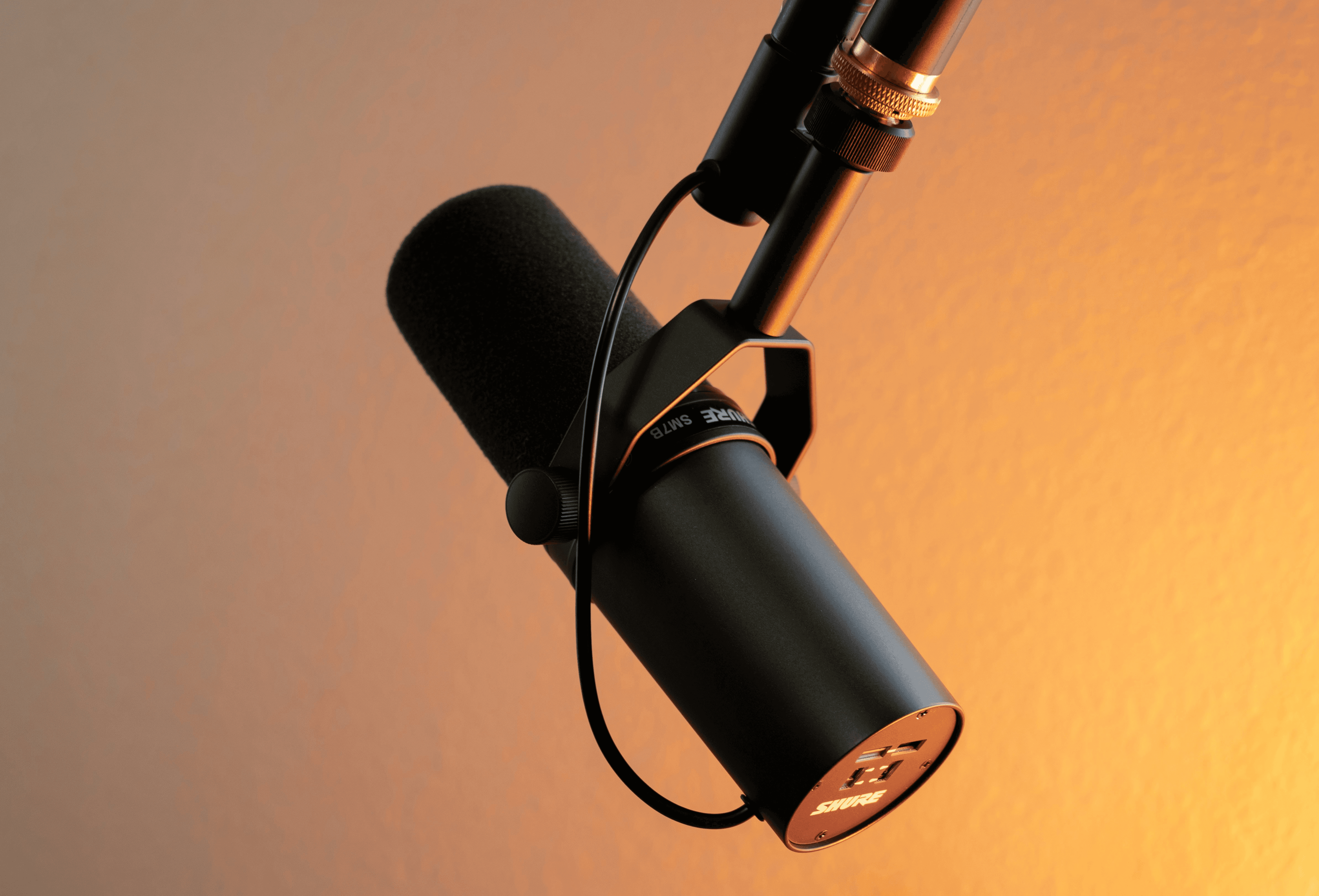 black and silver microphone on brown wall