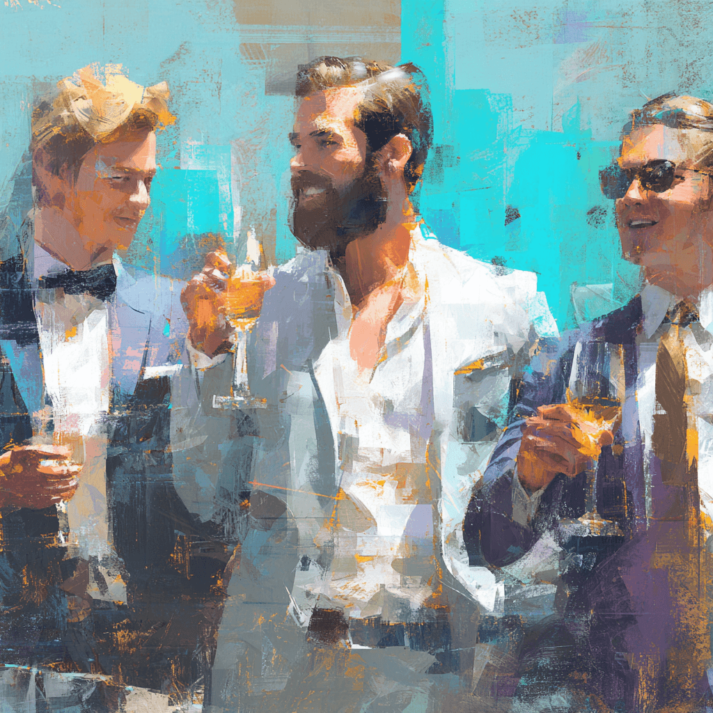 Friends toasting in tailored suits, embodying Prepared Travel’s luxury bachelor trips complete with private villas and tailored experiences.
