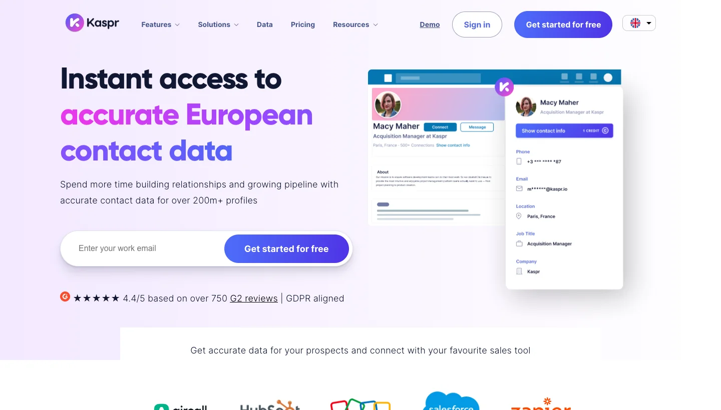 Kaspr homepage: LinkedIn contact data and outreach automation tool