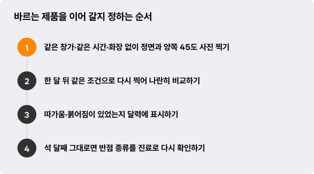 바르는 제품을 이어 갈지 정하는 순서