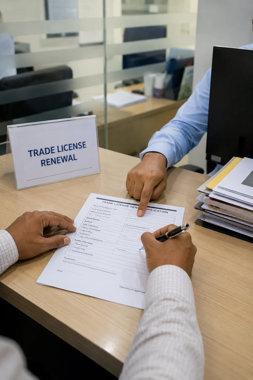 Trade licence renewal consultation at a myOffice business centre in Dubai