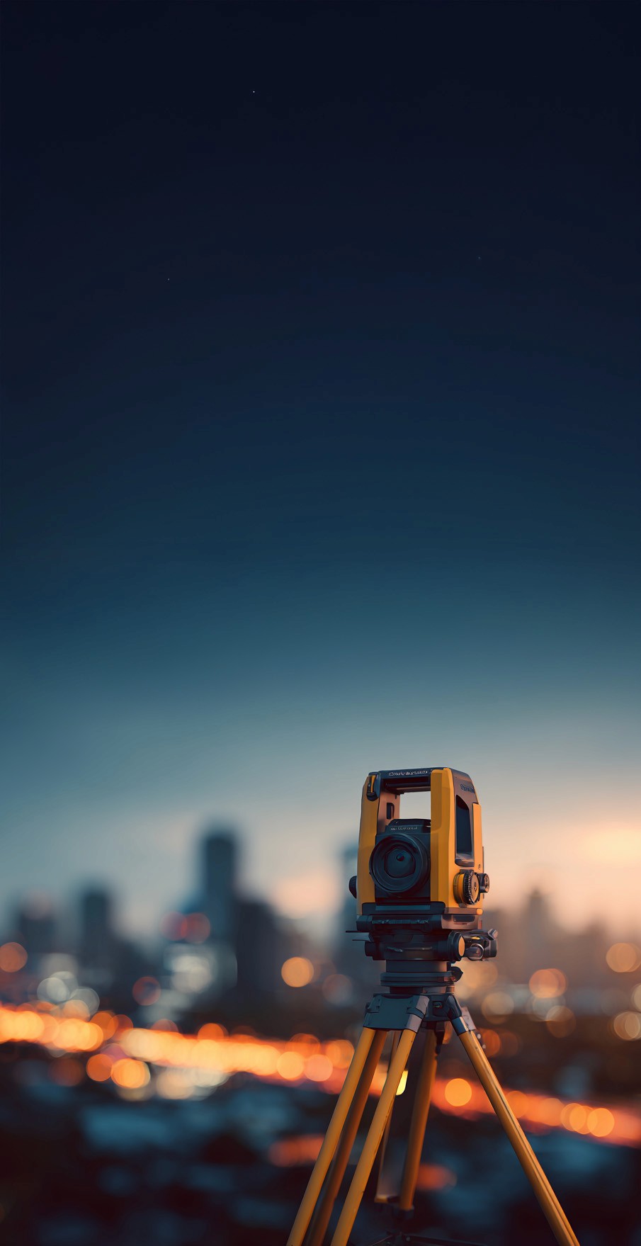 Professional Land Surveying Total Station on Tripod perched on a hill with Melbourne city in the background