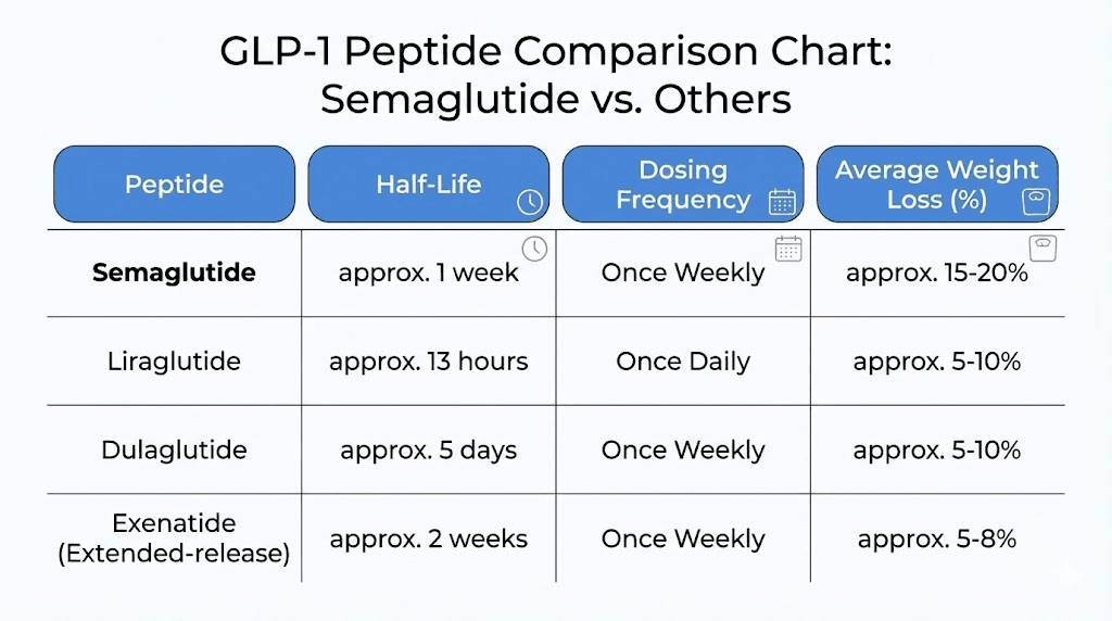 Semaglutide compared to other GLP-1 receptor agonist peptides