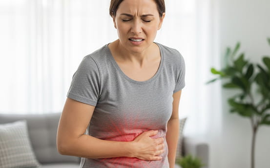 Жінка відчуває біль під правим ребром