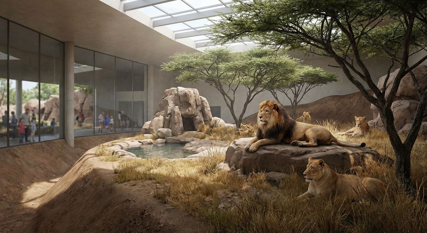 mid article image depicting a lion enclosure environment