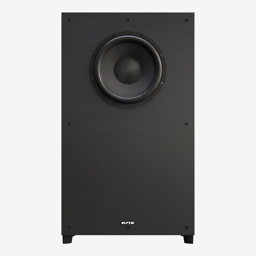 KRIX speaker enclosure with visible woofer and logo.