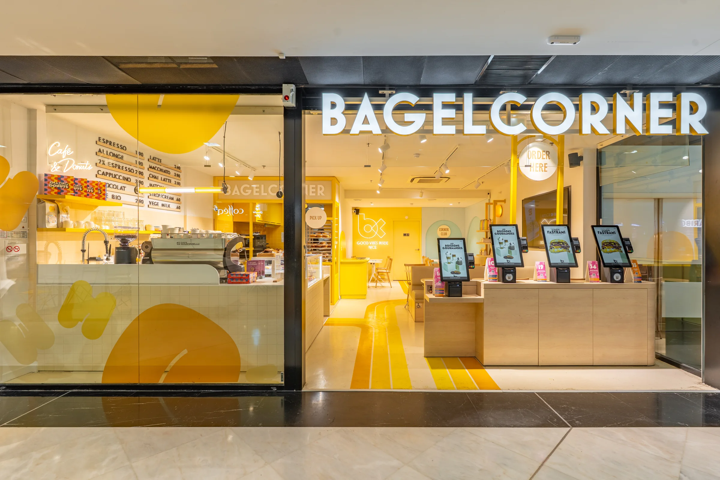 Bagel Corner storefront at Nicetoile — Nice, France. Photography by Yunes Calore.