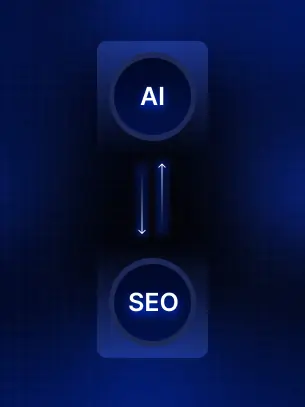Dunkelblaue Karte mit AI SEO Dynamik