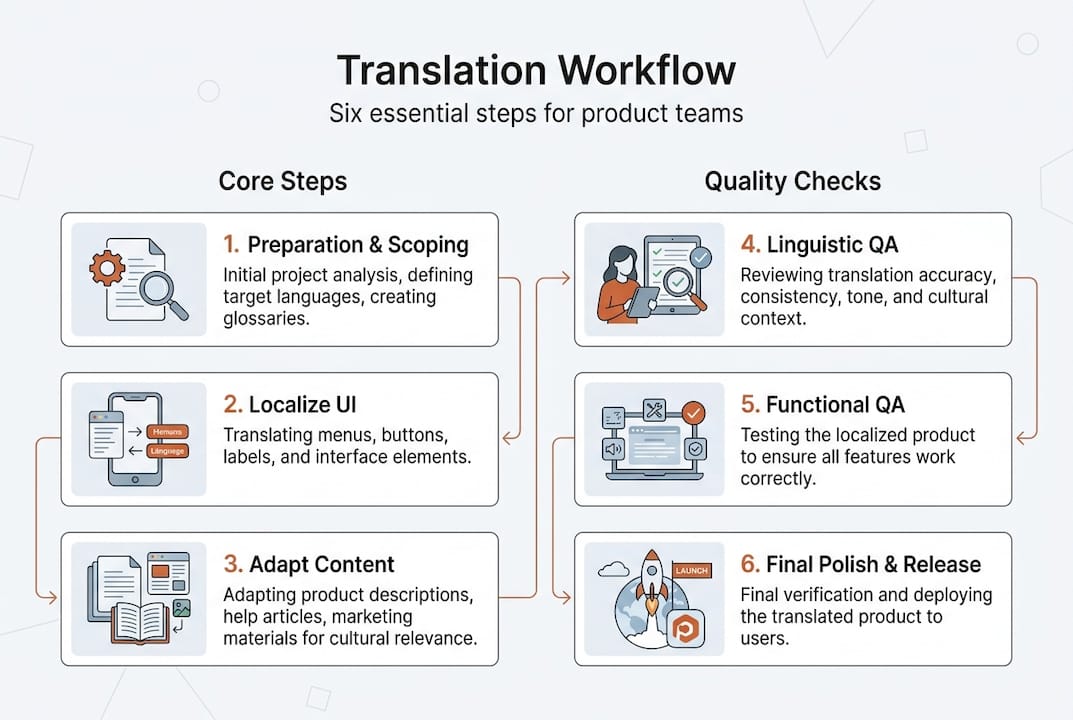Infographic showing translation workflow steps