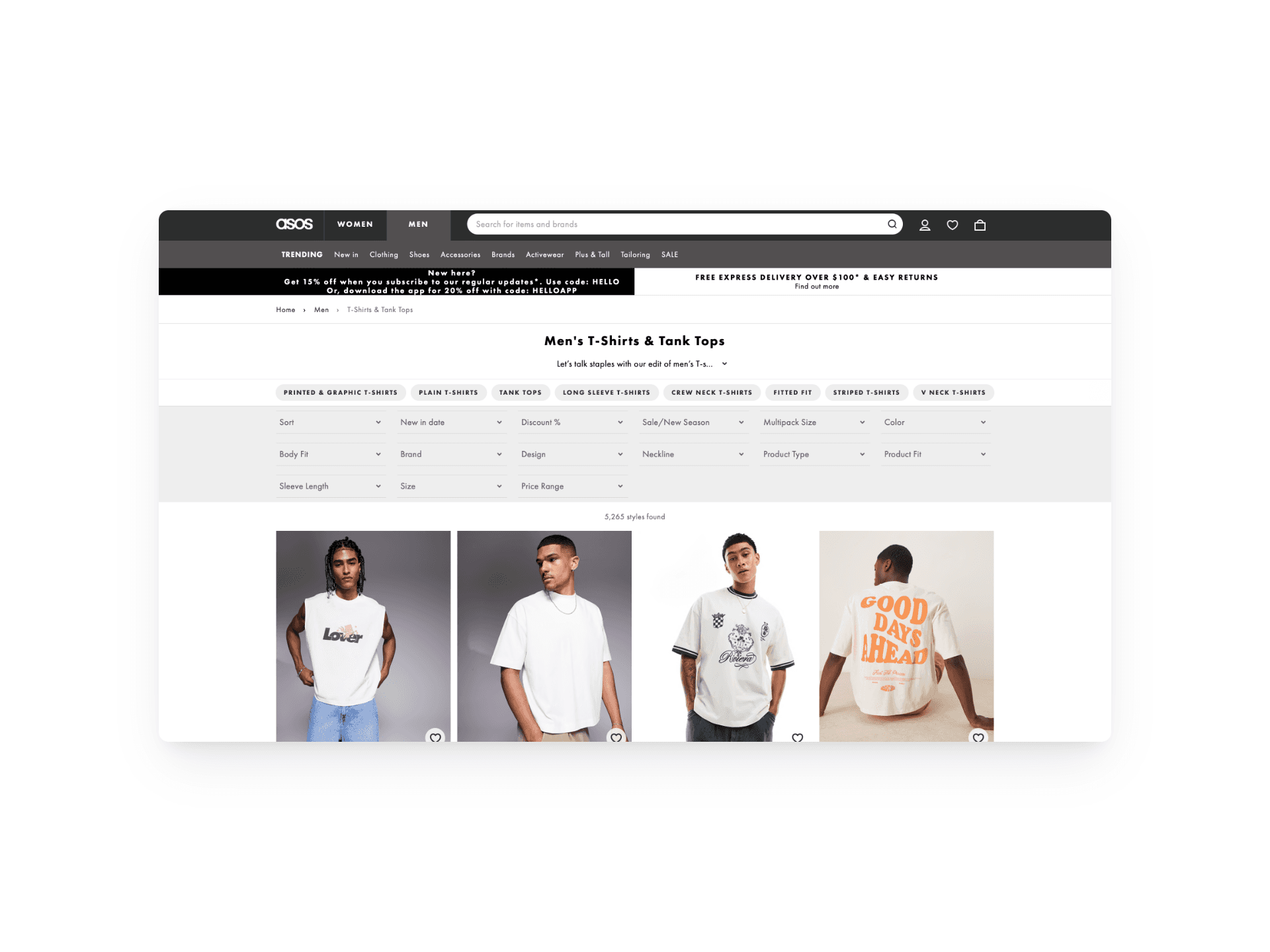 Asos website snippet