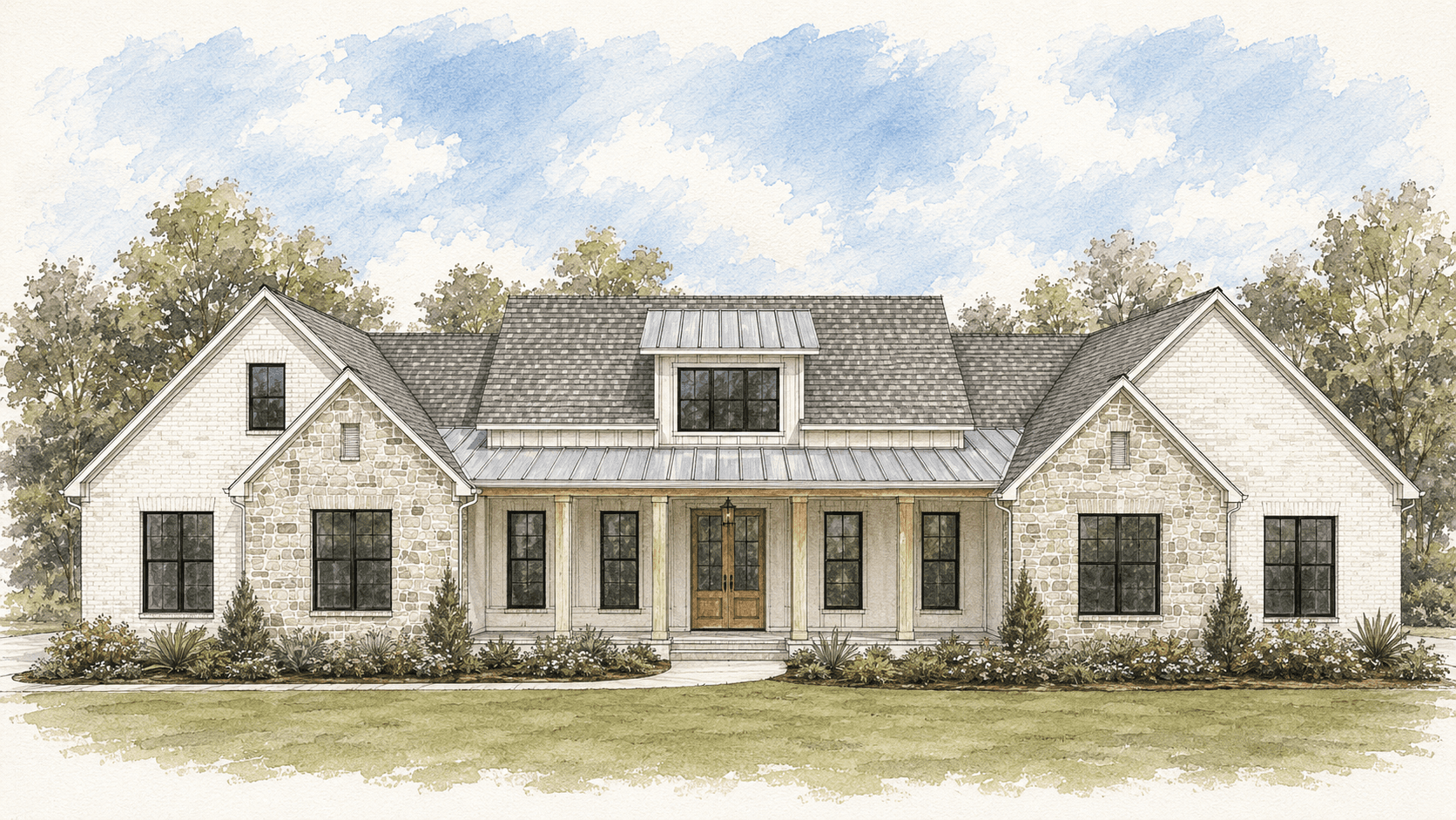ASHCOMBE HOUSE watercolor facade