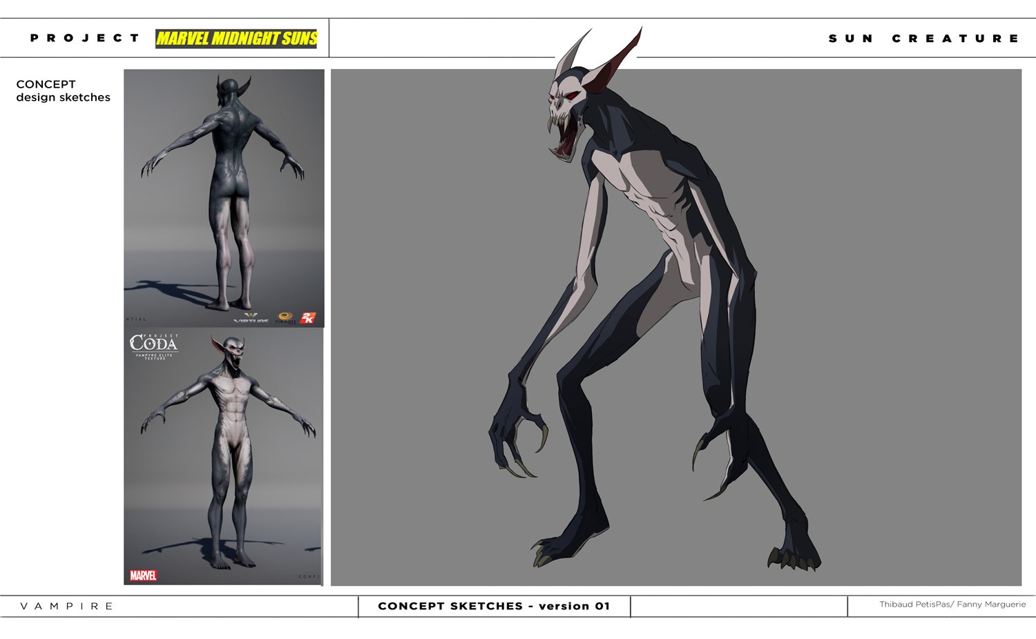 A detailed character design for the vampire from Marvel’s Midnight Suns, emphasizing its menacing and supernatural features.