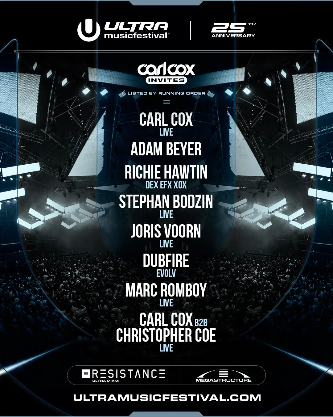Ultra 2025 RESISTANCE Carl Cox Invites Lineup poster
