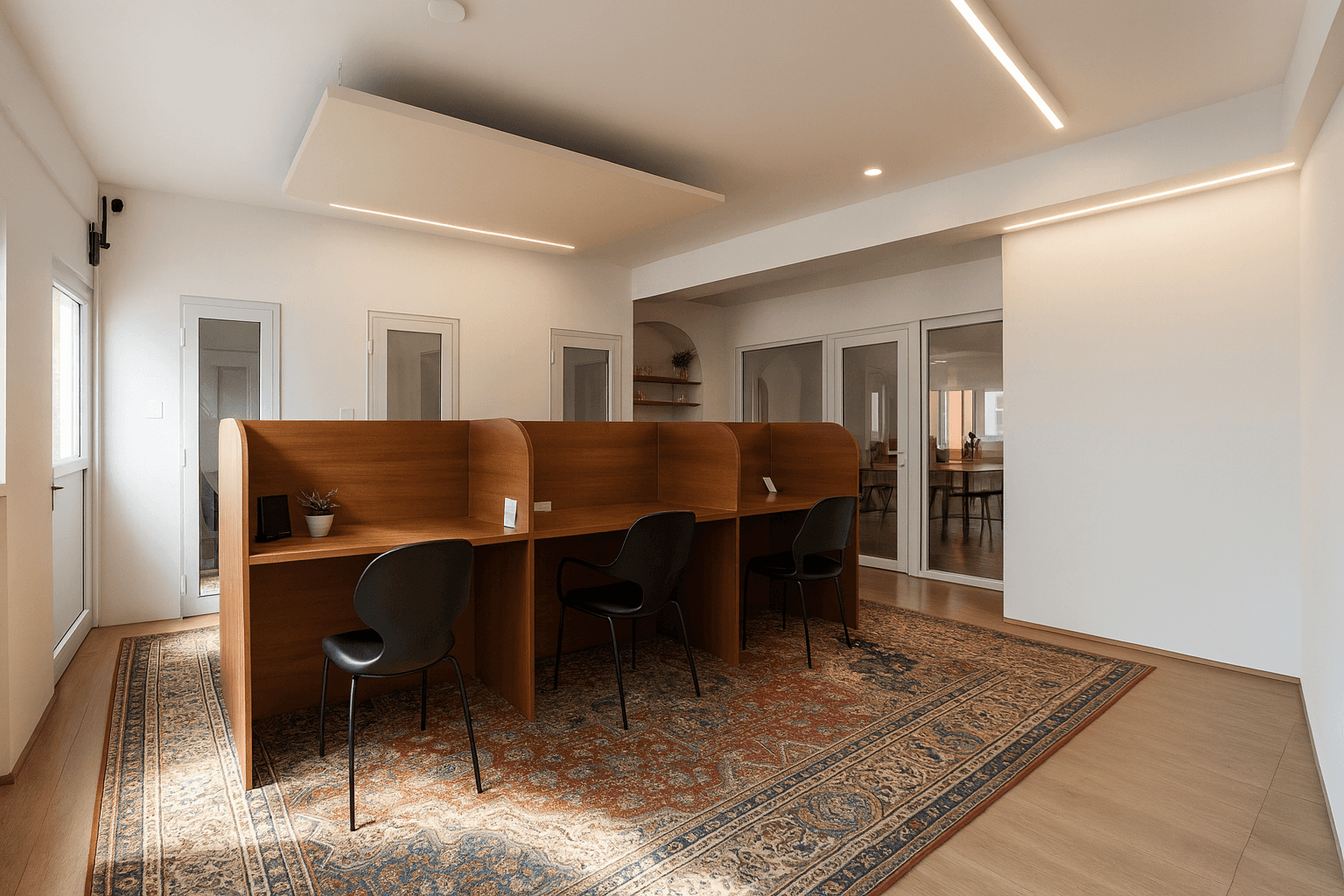 White theme bedroom with lamps tables and chairs