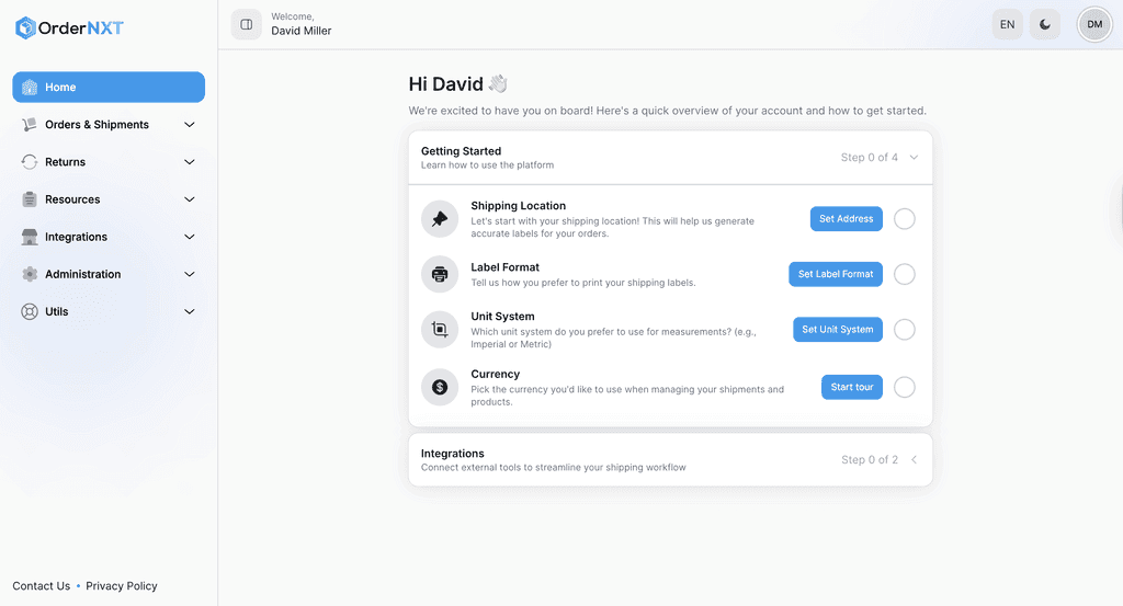 OrderNXT Dashboard