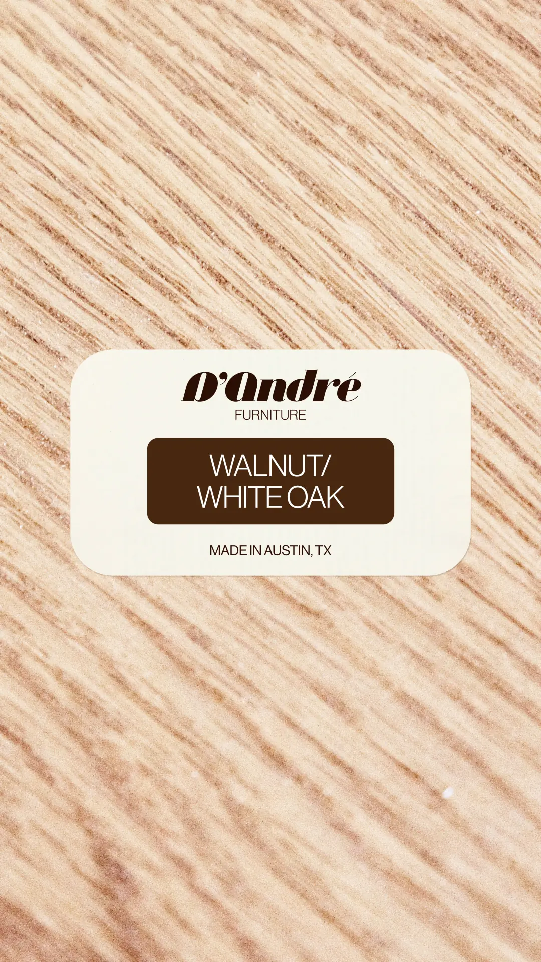 D’Andre Furniture — Wooden table with logo sticker — Brand identity showcase