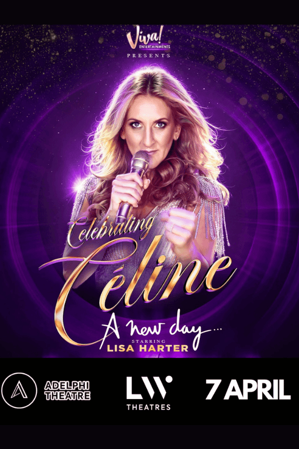 Celine - A New Day Westend show promotional image with singer holding a microphone.